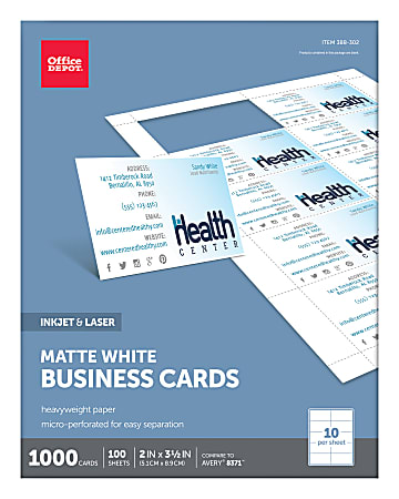 Office Depot Brand Matte Business Cards 2 x 3 12 White Pack Of 1000 -  Office Depot