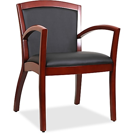 Lorell® Arched Arms Bonded Leather Wood Guest Chair, Black/Cherry