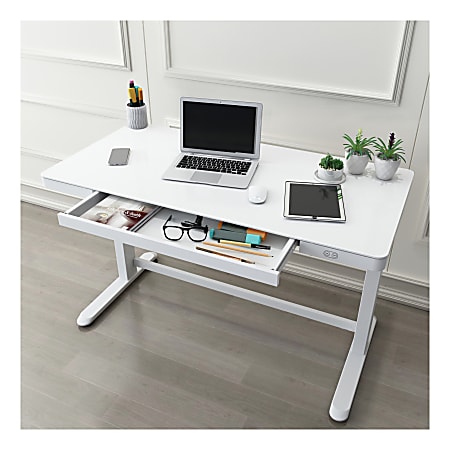 Insignia - Adjustable Powered 1-Drawer Standing Desk with Electronic Controls – 47.6 Wide - White