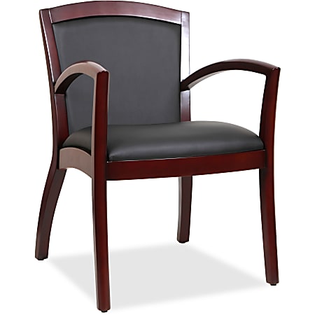 Lorell® Arched Arms Bonded Leather Wood Guest Chair, Black/Mahogany