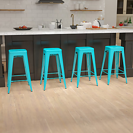 Flash Furniture 30" Metal Indoor Bar Stools, Set Of 4 Bar Stools, Teal