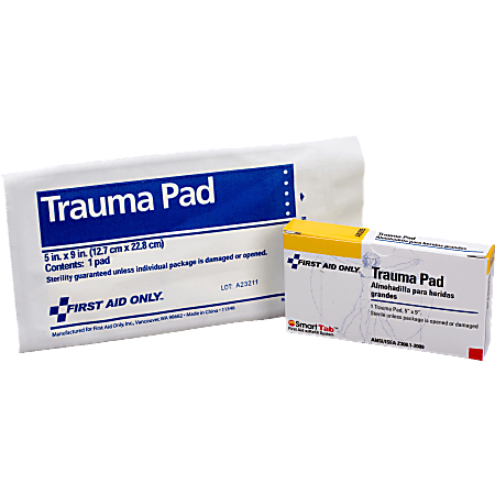 First Aid Only Trauma Dressing Pad, 5" x 9", White