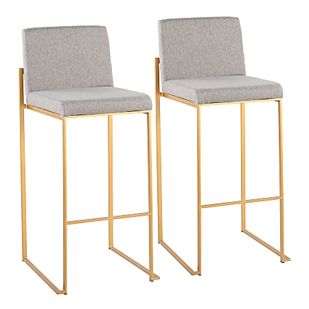 LumiSource Fuji High-Back Bar Stools, Gray/Gold, Set Of 2 Stools