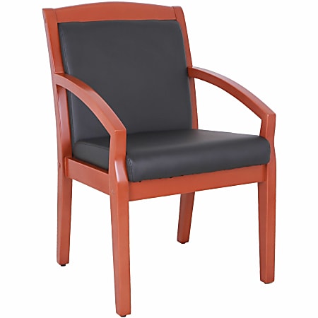 Lorell® Bonded Leather/Wood Guest Chair With Sloping Arms, Black/Cherry