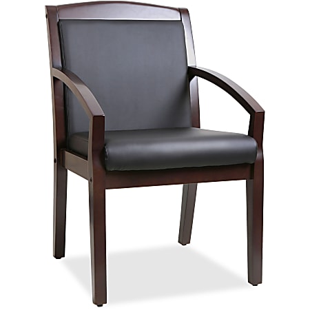 Lorell® Bonded Leather/Wood Guest Chair With Sloping Arms, Black/Espresso