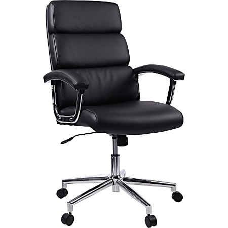 Lorell® Ergonomic Bonded Leather/Chrome High-Back Chair, Black