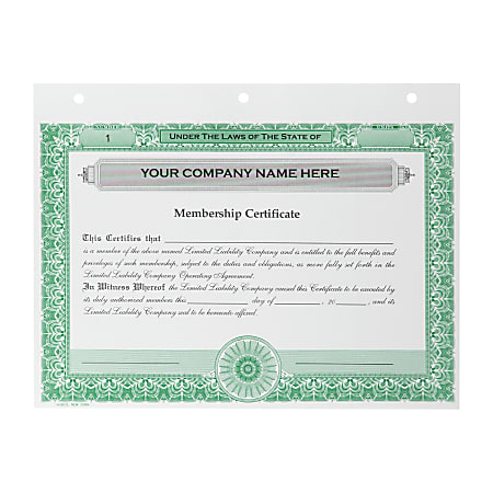 Corporate Stock Certificates, Non Personalized, 3-Hole Punched, 8 1/2 x  11”, Green, Box Of 20