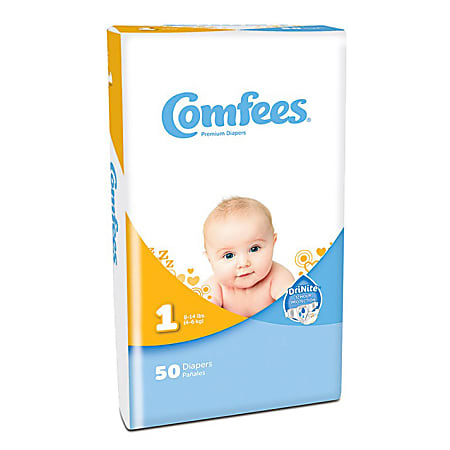 Attends® Comfees® Baby Diapers, Size 1, White, Pack Of 50