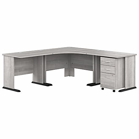 Bush Business Furniture Studio A 83"W Large Corner Desk With 3-Drawer Mobile File Cabinet, Platinum Gray, Standard Delivery