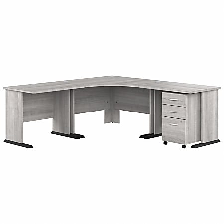 Bush® Business Furniture Studio A 83"W Large Corner Desk With 3-Drawer Mobile File Cabinet, Platinum Gray, Standard Delivery