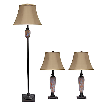 Lalia Home Valdivian Metal Lamp Set, Light Brown/Hammered Bronze, Set Of 3 Lamps