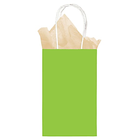 Amscan Kraft Paper Gift Bags, Small, Kiwi Green, Pack Of 24 Bags