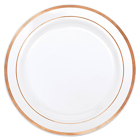 Amscan Premium Plastic Plates With Trim, 7-1/2", White/Rose Gold, Pack Of 20 Plates