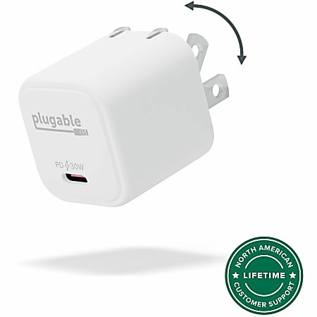 Plugable GaN USB C Charger Block, 30W Portable Charger - Foldable Prongs, PPS USBC Fast Charger  - PS30C1W