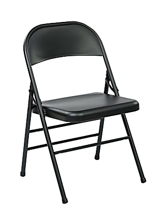 Office Star™ Work Smart® Metal Mid-Back Folding Chairs, Black, Set Of 4 Chairs