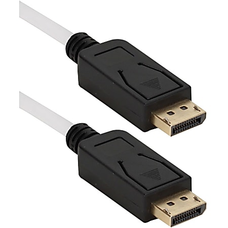 QVS 6ft DisplayPort UltraHD 4K White Cable with Black Connectors & Latches - 6 ft DisplayPort A/V Cable for Projector, Monitor, Computer, Audio/Video Device