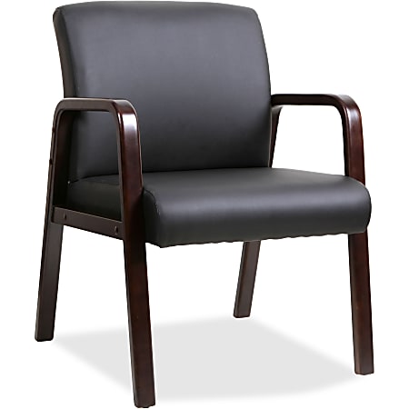Lorell® Bonded Leather/Wood Guest Chair, Black/Espresso