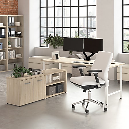 Bush Business Furniture Hustle 72"W Computer Desk and Low Storage Cabinet with Doors and Shelves, Natural Elm, Standard Delivery Service