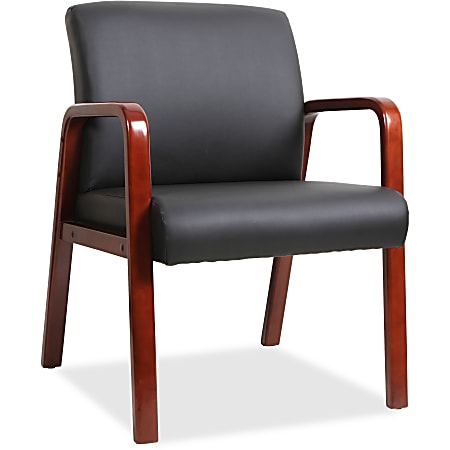 Lorell® Bonded Leather/Wood Guest Chair, Black/Cherry Mahogany