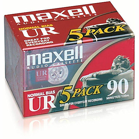 Maxell® UR Type I 90-Minute Normal-Bias Cassette Tapes, Pack Of 5 Tapes, MXL108562
