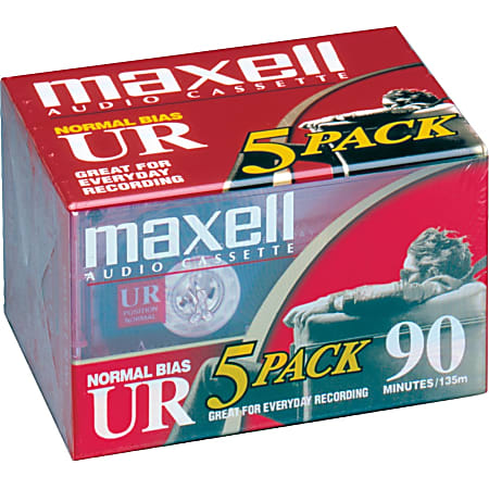 Maxell® UR Type I 90-Minute Normal-Bias Cassette Tapes, Pack Of 5 Tapes, MXL108562