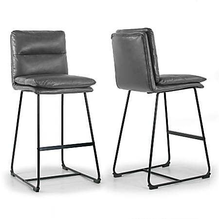 Glamour Home Aulani Upholstered Bar Stools With Puffy Cushions, Gray, Set Of 2 Stools