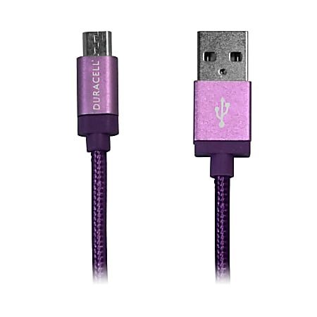 Duracell® Sync-And-Charge Micro USB Cable, 3', Purple
