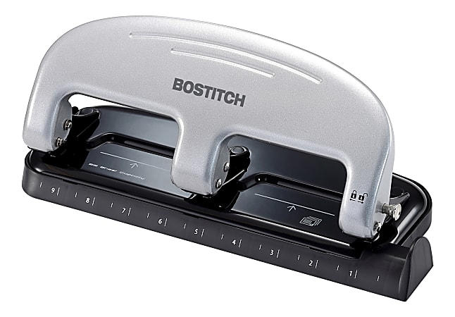 Bostitch EZ Squeeze Three Hole Punch 20 Sheet Capacity BlackSilver - Office  Depot
