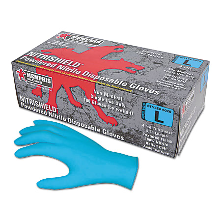 Nitrile Disposable Gloves, Powdered; Textured, 4 mil, Medium, Blue