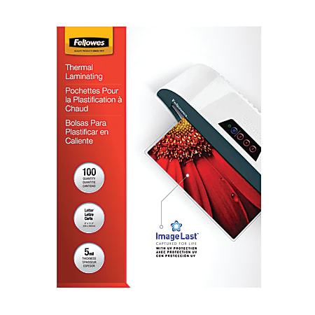 Fellowes&reg; ImageLast Laminating Pouches, UV Protection, 9" x 11 1/2", 5 Mil, Glossy, Pack Of 100