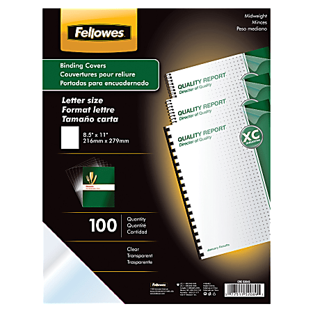 Fellowes® Clear Presentation Binding Covers, 8 1/2" 11", Clear, Pack Of 100