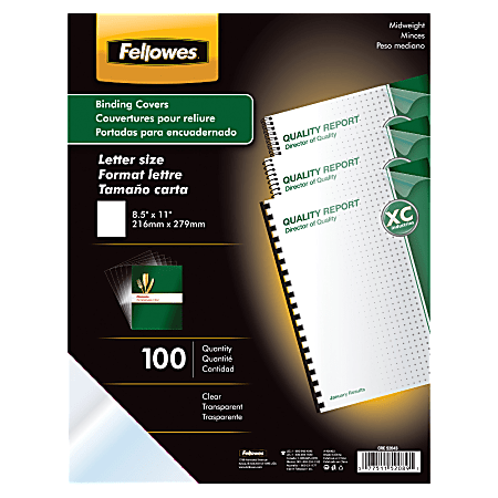 Fellowes® Clear Presentation Binding Covers, 8 1/2"