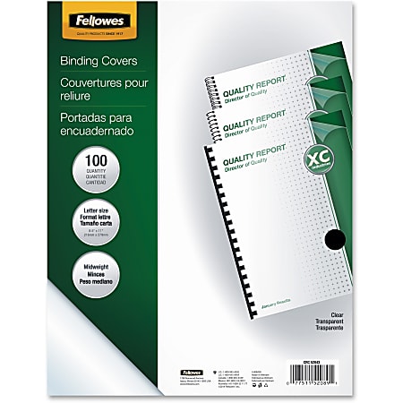 Fellowes&reg; Clear Presentation Binding Covers, 8 1/2" 11", Clear, Pack Of 100