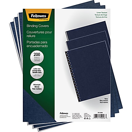 Fellowes® Linen Classic Presentation Covers, 8 1/2" 11", Navy, Pack Of 200