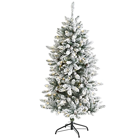 Nearly Natural Flocked Livingston Fir Artificial Christmas Tree, 5’