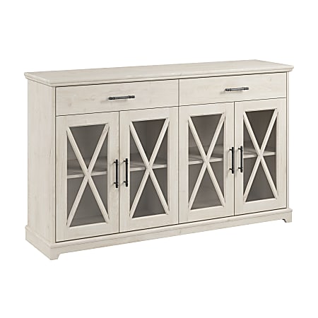 Bush® Furniture Lennox 60"W Farmhouse Sideboard Buffet Cabinet With Drawers, Linen White Oak, Standard Delivery