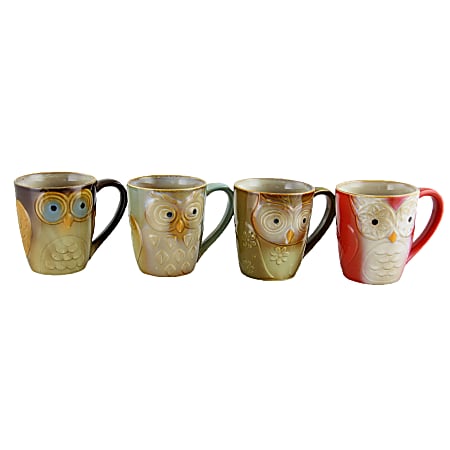 Gibson Owl City 4-Piece Mug Set, 17 Oz, Assorted Colors