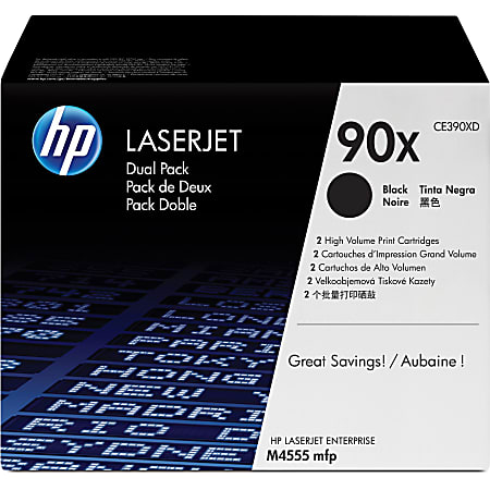 HP 90X Black High Yield Toner Cartridges, Pack Of 2, CE390XD