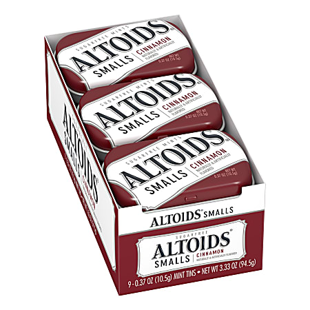 Altoids® Curiously Strong Mints, Smalls, Sugar-Free Cinnamon, 0.33 Oz, Pack Of 9 Tins