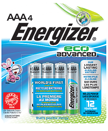 Energizer® Eco Advanced AAA Alkaline Batteries, Pack Of 4