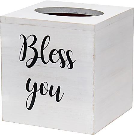 Elegant Designs Decorix Square Wooden Tissue Box Cover With Sliding Base, 6”H x 5-1/2”W x 5-1/2”L, White Wash