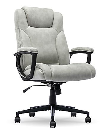 Serta&reg; Comfort Eco Ergonomic Velvet Mid-Back Office Chair, Light Gray