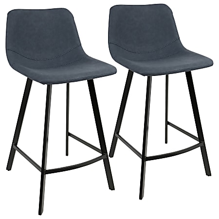 LumiSource Outlaw Counter Stools, Black/Blue, Set Of 2