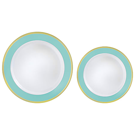 Amscan Round Hot-Stamped Plastic Bordered Plates, Robin's Egg Blue, Pack Of 20 Plates