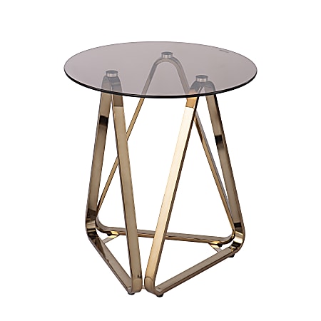 SEI Furniture Ameriwood™ Home Stondon Round End Table, 24-1/4"H x 22"W x 22"D, Champagne/Bronze/Smoked Glass