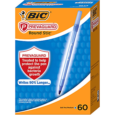 PrevaGuard Round Stic Pen, Stick, Medium 1 mm, Blue Ink, Translucent Blue Barrel, 60/Pack
