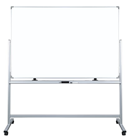 WorkPro® Double-Sided Mobile Magnetic Dry-Erase Whiteboard Easel, 72" x 48", Aluminum Frame With Silver Finish