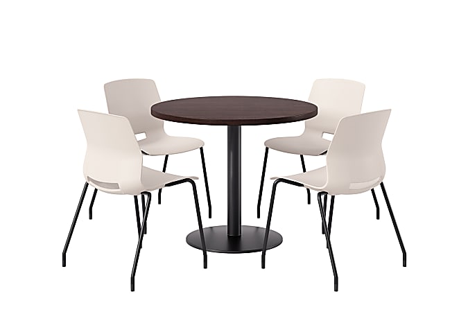 KFI Studios Midtown Pedestal Round Standard Height Table Set With Imme Armless Chairs, 31-3/4”H x 22”W x 19-3/4”D, Cafelle Top/Black Base/Moonbeam Chairs