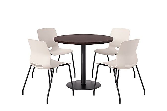KFI Studios Midtown Pedestal Round  Table Set With Armless Chairs, 31-3/4”H x 22”W x 19-3/4”D, Cafelle Top/Black Base/Moonbeam Chairs, 840031938930