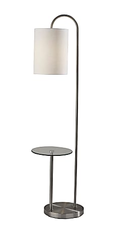 Adesso Amira 1-Shelf Floor Lamp, 64”H, White Shade/Brushed Steel Base